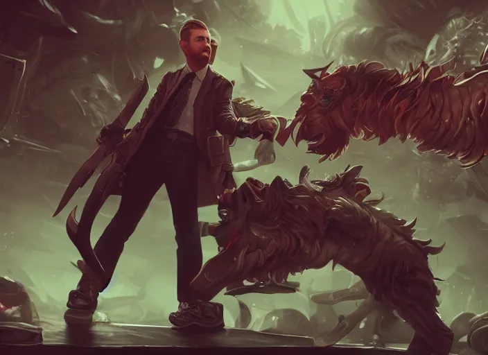 Image similar to ryan gosling character concept art, digital illustration, trending on artstation, intricate details, epic composition, sharp focus, 8 k uhd, masterpiece, league of legends splash art