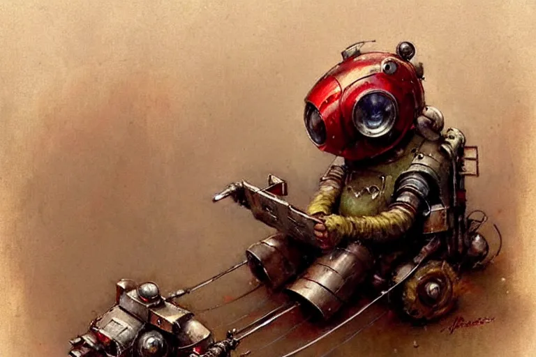 Prompt: adventurer ( ( ( ( ( 1 9 5 0 s retro future robot android mouse cart. muted colors. ) ) ) ) ) by jean baptiste monge!!!!!!!!!!!!!!!!!!!!!!!!! chrome red