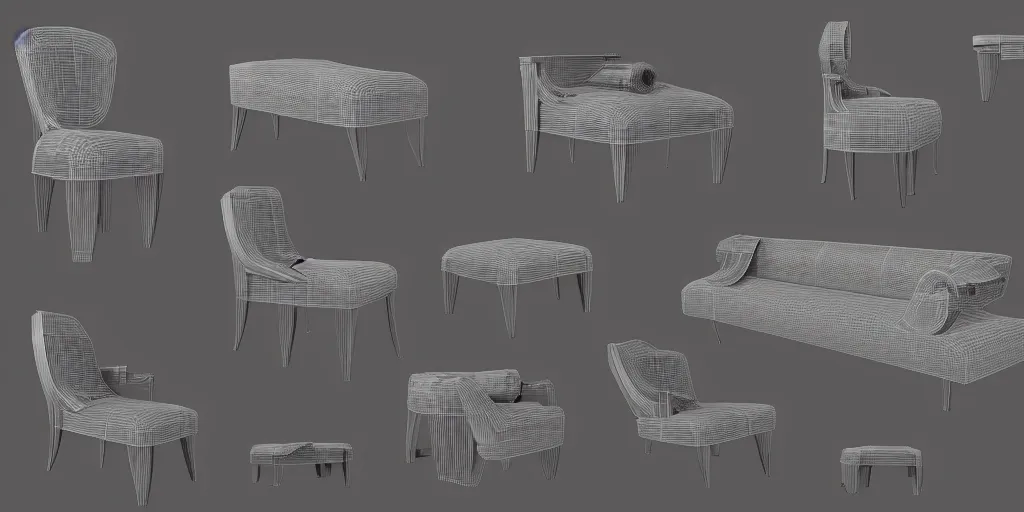 Image similar to furniture design art deco, 3d render, furniture design sheet, Moebius, Greg Rutkowski, Zabrocki, Karlkka, Jayison Devadas, Phuoc Quan, trending on Artstation, 8K, ultra wide angle, zenith view, pincushion lens effect