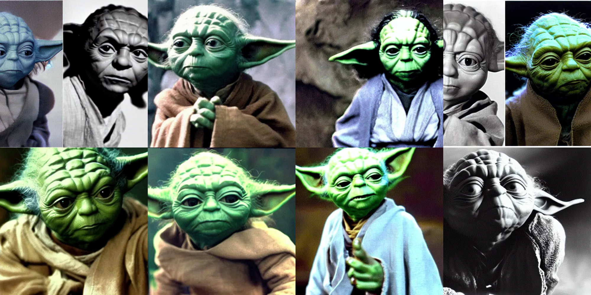 Prompt: still of yoda when he was young!!. long black hair. smooth skin. face looks like young albert einstein and stuart freeborn and grogu. less wrinkles. technicolor