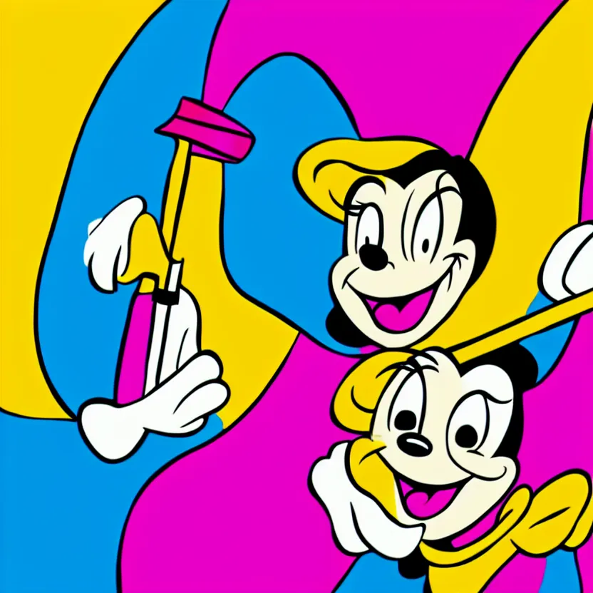 Prompt: cute logo 6 0 s cartoon art of a grinning girl holding an oversized paint brush, disney style, 4 k,
