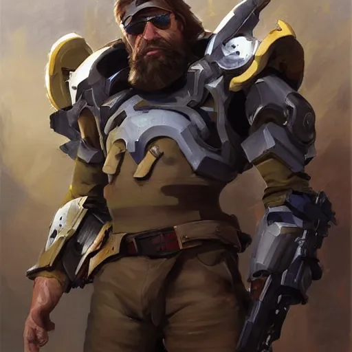 Image similar to greg manchess portrait painting of fully armored chuck norris as overwatch character, medium shot, asymmetrical, profile picture, organic painting, sunny day, matte painting, bold shapes, hard edges, street art, trending on artstation, by huang guangjian and gil elvgren and sachin teng