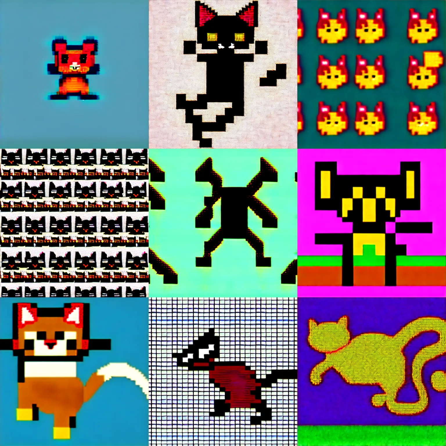 Prompt: a cat jumping up and down, pixel art animation, spritesheet, 6 4 frames