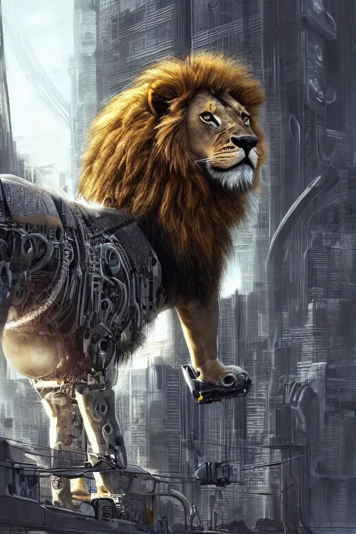 Prompt: Ultra realistic illustration of an lion cyborg, cyberpunk, sci-fi fantasy