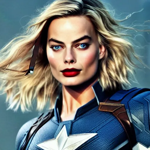 Prompt: margot robbie model as captain america