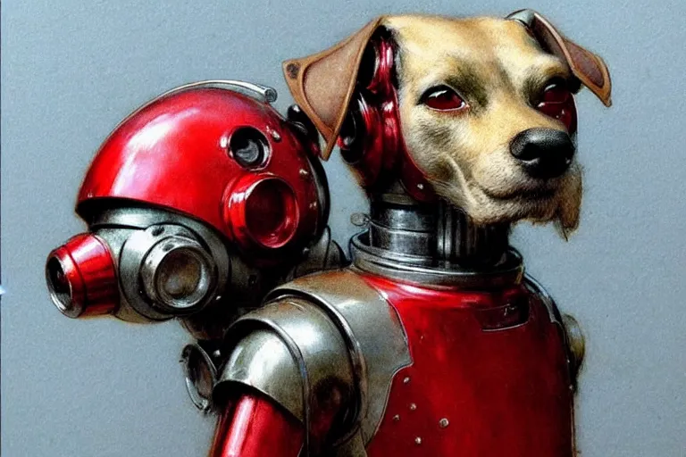 Image similar to adventurer ( ( ( ( ( 1 9 5 0 s retro future robot android dog. muted colors. ) ) ) ) ) by jean baptiste monge!!!!!!!!!!!!!!!!!!!!!!!!! chrome red