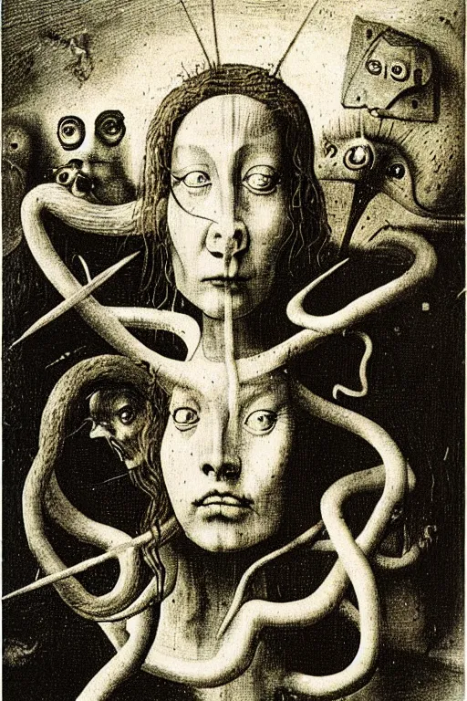 Image similar to An instax film still of Medusa by Hieronymus Bosch, by Salvador Dali