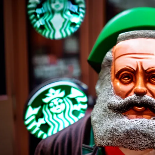 Prompt: Karl Marx dressed as Starbucks barista, photography, 4k