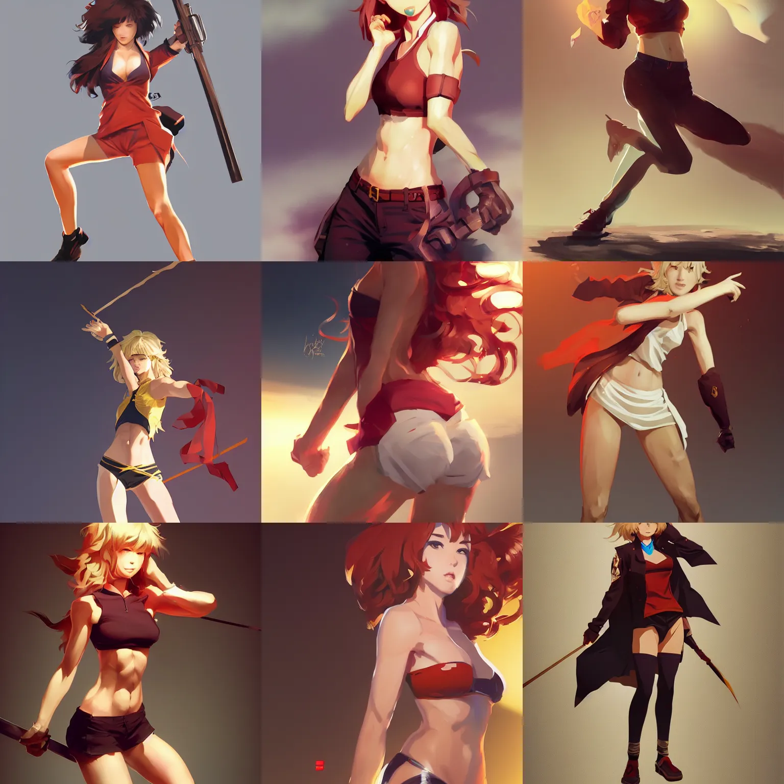 Image similar to Yang Xiao Long posing. By ilya kuvshinov, krenz cushart, Greg Rutkowski, trending on artstation. Glossy materials, sharp highlights, amazing textured brush strokes, accurate shape, clear curvy details, cinematic soft volumetric studio lighting, with backlight, VFX, HDR