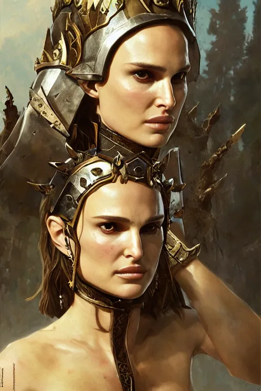 Image similar to natalie portman, legendary warrior, heroic, lord of the rings, tattoos, decorative ornaments, battle armor, by carl spitzweg, ismail inceoglu, vdragan bibin, hans thoma, greg rutkowski, alexandros pyromallis, perfect face, fine details, realistic shading photorealism