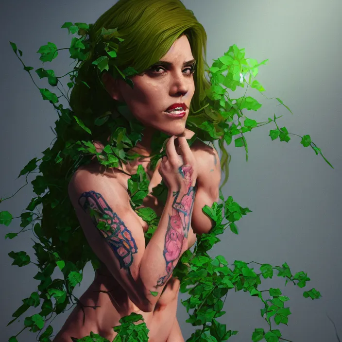 Image similar to portrait of Melanie C as a Poison Ivy. intricate artwork. by Tooth Wu, wlop, beeple, dan mumford. octane render, trending on artstation, greg rutkowski very coherent symmetrical artwork. cinematic, hyper realism, high detail, octane render, 8k