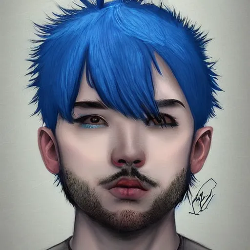 Prompt: of aesthetic art tumblr art of blue haired guy