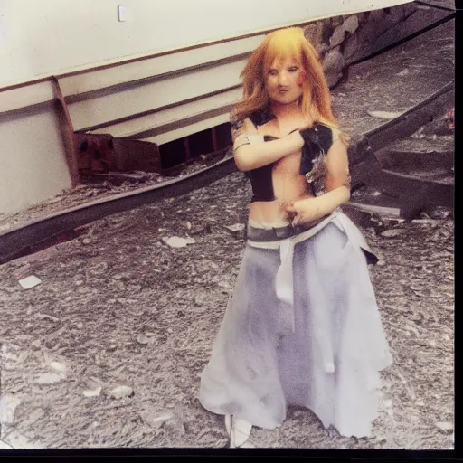 Image similar to atmospheric Polaroid photo of Marisa kirisame cosplayer in an abandoned mall