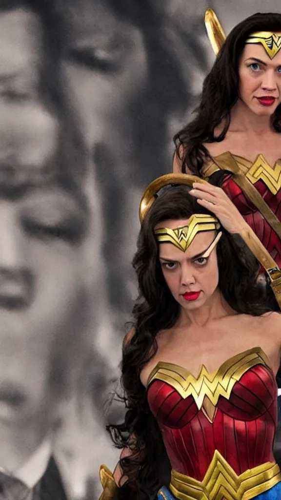 Image similar to steve buscemi dressed as wonder woman