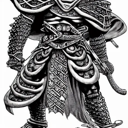 Image similar to a warrior with snake themed armour, kentaro miura art style