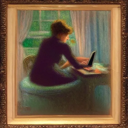 Image similar to woman using her laptop :: by Delphin Enjolras :: pastel on paper