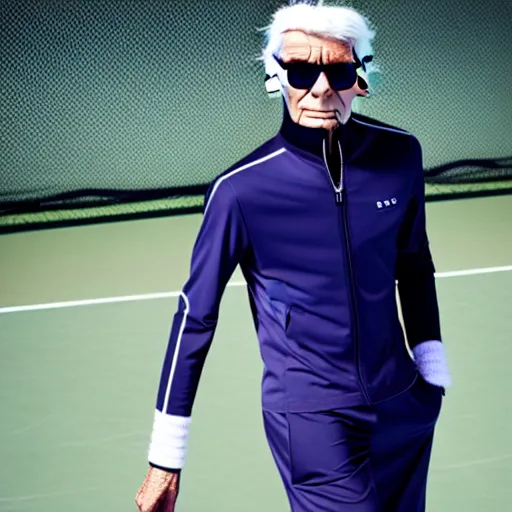 Image similar to a tennis outfit from the future, designed by Hugo Boss and Karl Lagerfeld