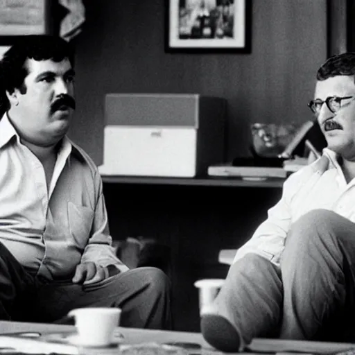 Image similar to photo Pablo Escobar is talking to bill gates