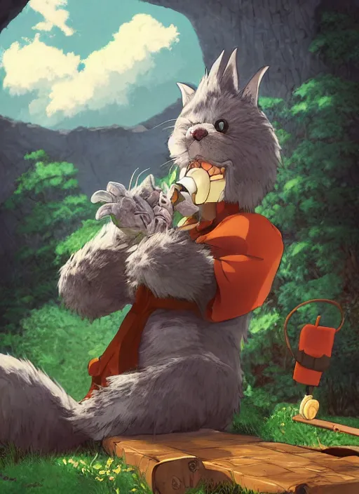 Prompt: studio ghibli pathfinder 2 e illustration of furry goblin smoking a cigar, character portrait, unreal engine, hyper realism, realistic shading, cinematic composition, realistic render, octane render, detailed textures, photorealistic, wide shot