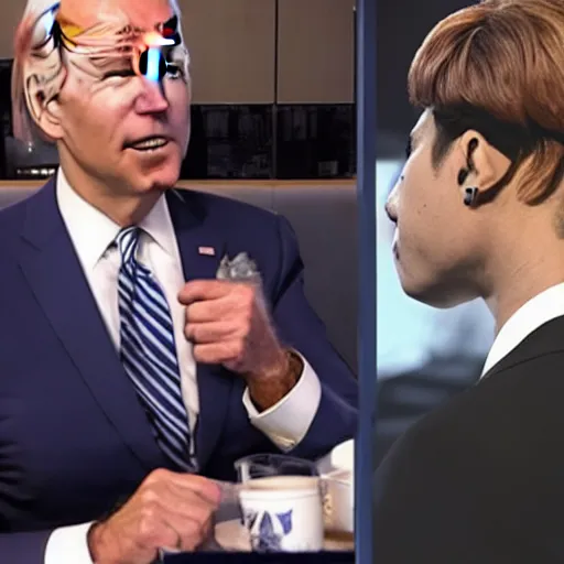 Image similar to Joe biden smoking weed with BTS