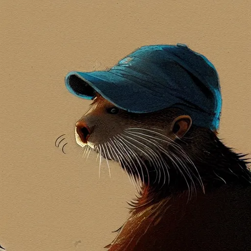 Prompt: an otter wearing baggy clothes and a black cap,digital art,art by greg rutkowski,trevor henderson,western comic style,photorealistic,realistic,deviantart,artstation,cg society,detailed face,hyperdetailed,amazing artwork,real photo