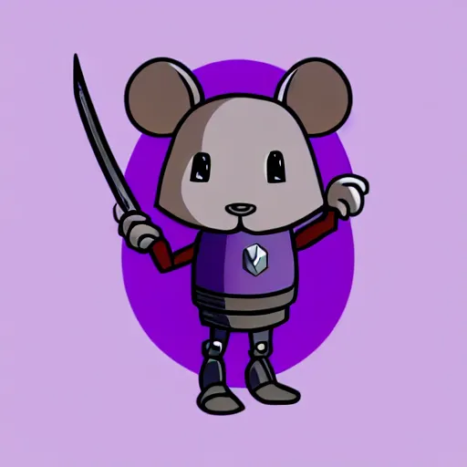 Image similar to armored mouse warrior holding a sword reaches for a purple crystal, trending on Artstation, Minimal Illustration, Sticker, Flash