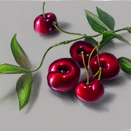 Prompt: artstation drawing render Few fresh cherries on a table