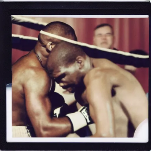 Image similar to polaroid image of mike tyson fighting an alien xenopmorph in a boxing ring