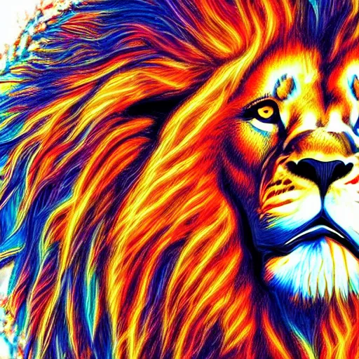 Prompt: portrait of a lion with style transfer of fire