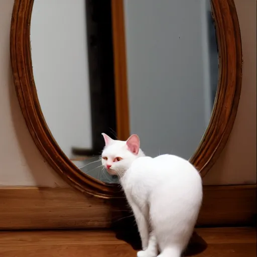 Prompt: Petite cat in front of a mirror