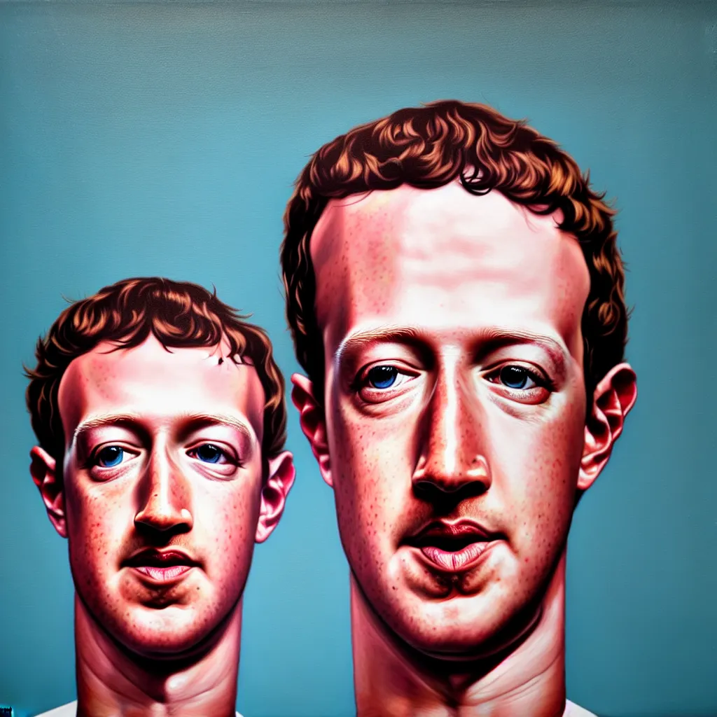 Image similar to one mark zuckerberg staring into your soul, hyper realistic, painting