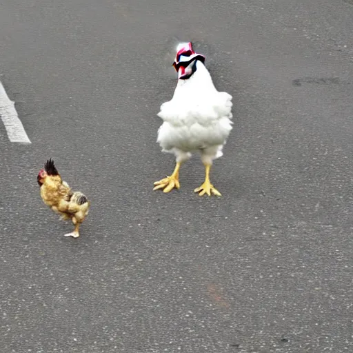 Prompt: chicken crossing the road