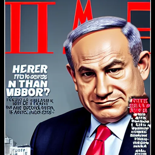 Prompt: fat, old Benjamine Netanyahu on the cover of TIME Magazine