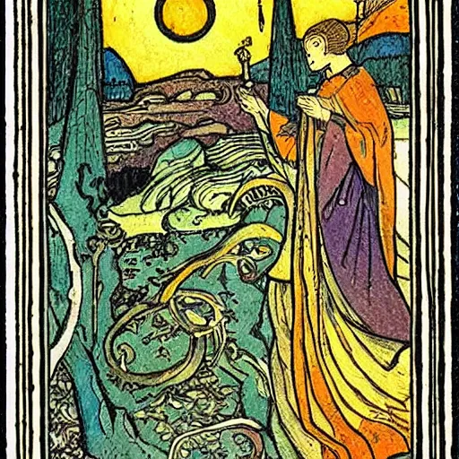 Image similar to a tarot card by bilibin