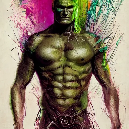 Prompt: a Demon Slayer portrait of Dolph Lundgren, tall, pale-skinned, slender with lime green eyes and long eyelashes by Stanley Artgerm, Tom Bagshaw, Arthur Adams, Carne Griffiths, trending on Deviant Art, street art, face enhance, chillwave, maximalist, full of color, glittering