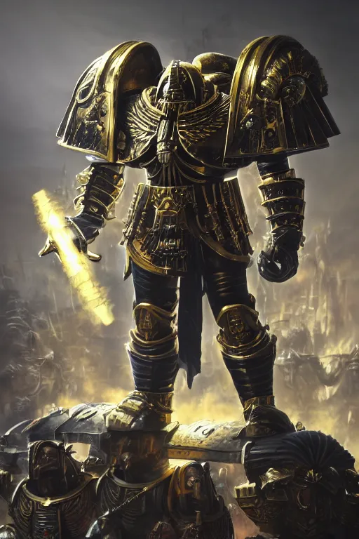 Image similar to warhammer 4 0 k horus heresy fanart - the primarchs emperor by johannes helgeson animated with vfx concept artist & illustrator global illumination ray tracing hdr fanart arstation zbrush central hardmesh radiating a glowing aura 8 k octane renderer