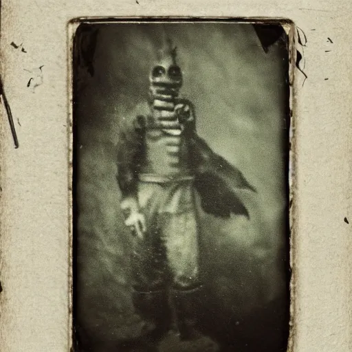 Image similar to tintype photo, underwater, Godzilla