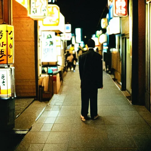 Prompt: old black man in tokyo at night, cinestill 8 0 0,