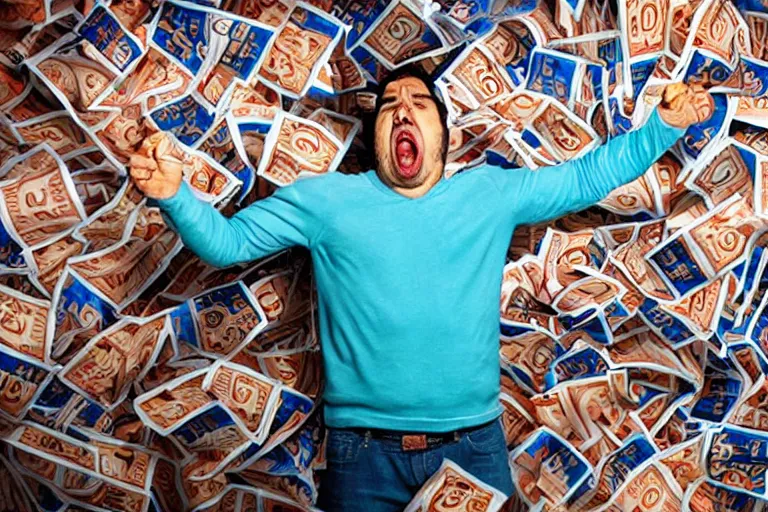 Image similar to angry man losing the lottery