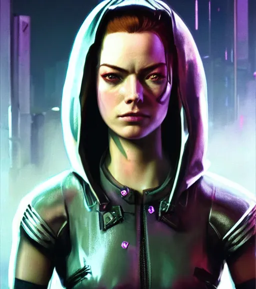 Prompt: cyberpunk 2 0 7 7, an anthromorphoic banana character that has the face of emma stone - mage portrait, clothed in hooded, metal - plated battle armor atmospheric lighting painted intricate volumetric lighting, beautiful, sharp focus, ultra detailed by leesha hannigan, ross tran, thierry doizon, kai carpenter, ignacio fernandez rios