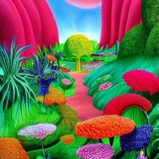 Image similar to ! dream a beautiful landscape with incredible flora by dr. seuss