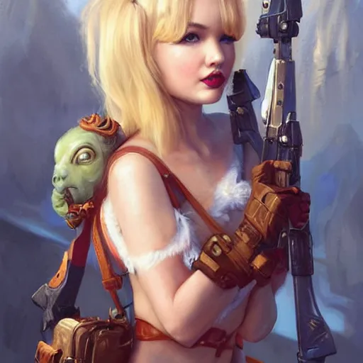 Image similar to dove cameron and taylor swift as tank girl, fantasy, portrait, highly detailed, waist up, low camera angle, digital painting, trending on artstation, concept art, sharp focus, illustration, art by artgerm and greg rutkowski and magali villeneuve