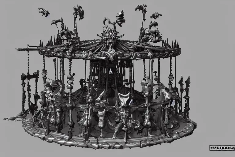 Image similar to 3d sculpt of an evil ironwork carousel made of bones and skulls, artstaton, League of Legends, overwatch, digital illustration