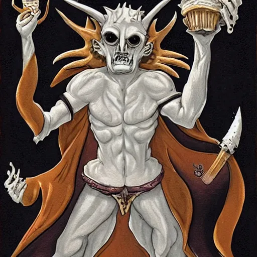 Image similar to a grand and terrifying demon made of gelato, with symbolic elements