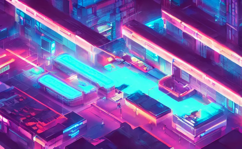 Prompt: sports ground, cyberpunk, rooftop, teal neon lights, highly detailed, digital painting, artstation, concept art, sharp focus, illustration