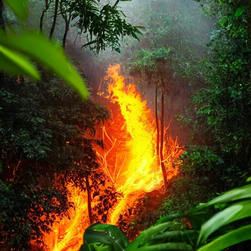 Prompt: rain forest on fire