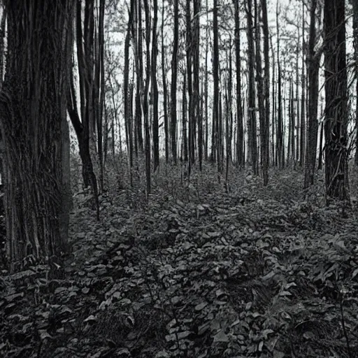 Prompt: night vision tentacles emerging from forest, found footage creepy