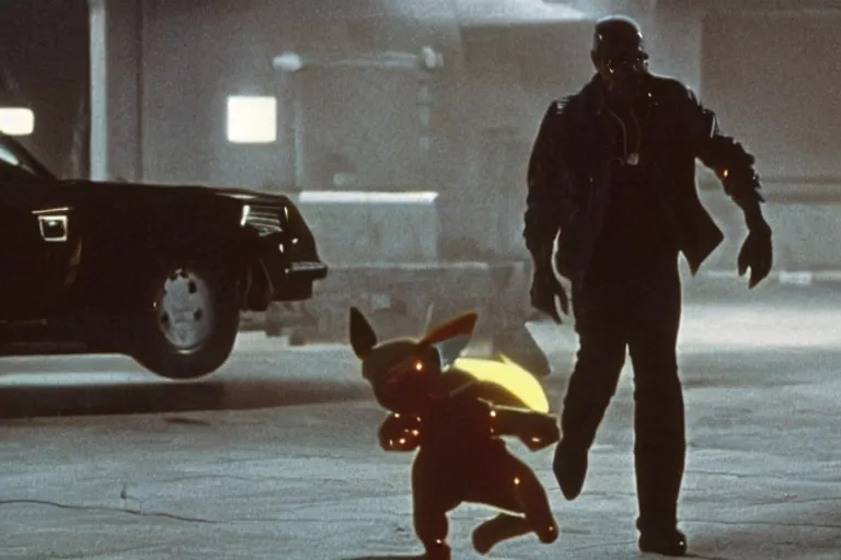 Image similar to Samuel L. Jackson plays Terminator and saves pikachu, scene from the film