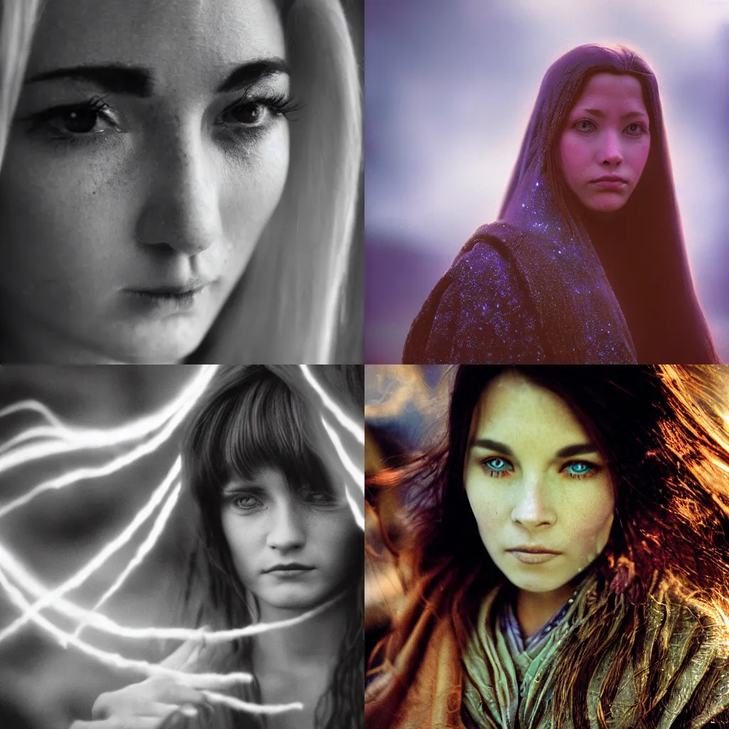 Prompt: close up portrait photography of an aes sedai from wheel of time as she channels saidar, wisps of magic can be seen streaming from her eyes, 35mm, kodak film photo, steve mccurry