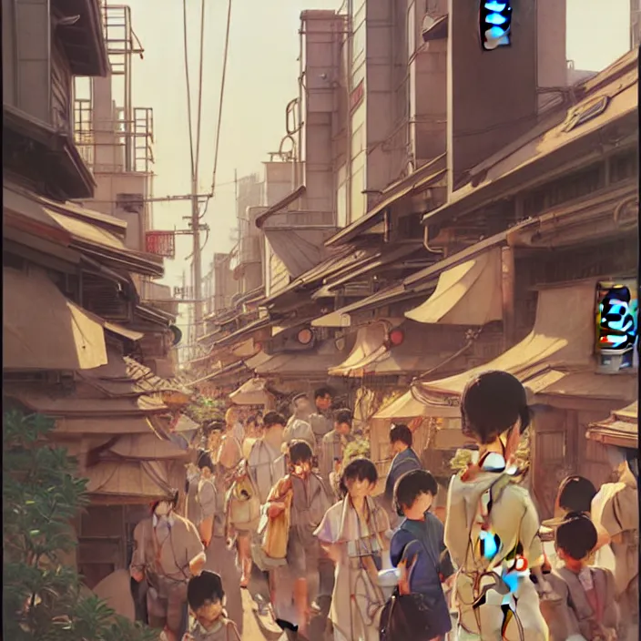 Image similar to japanese big city, summer, in the style of studio ghibli, j. c. leyendecker, greg rutkowski, artem